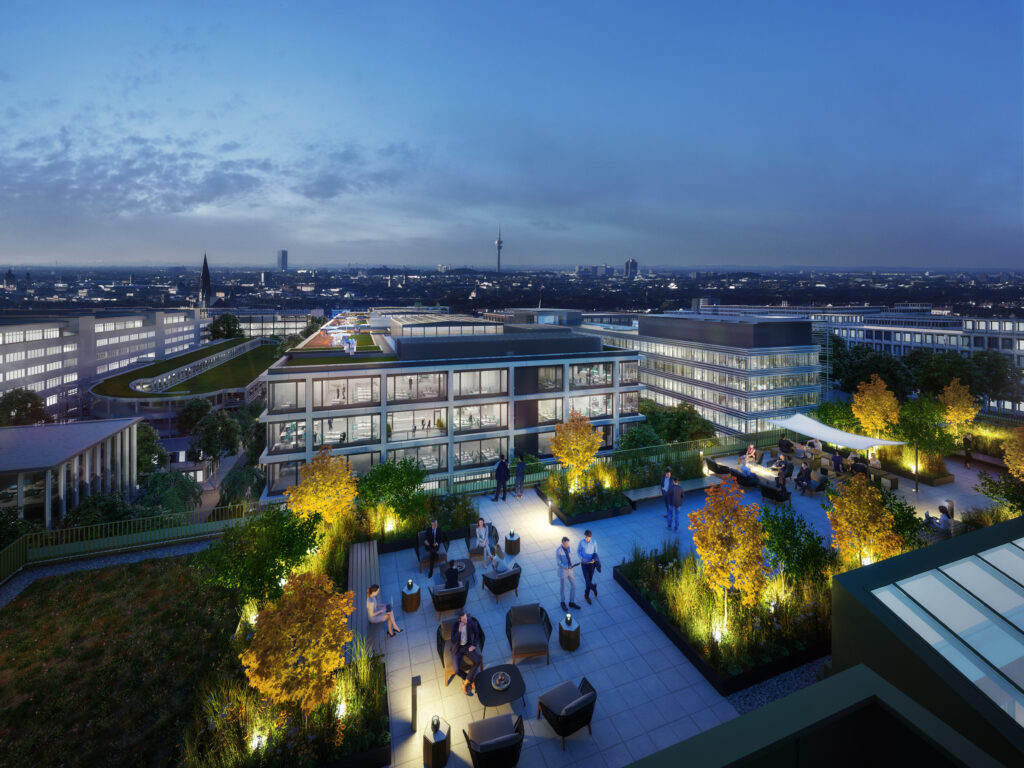 Visualisierung iCampus Vogelperspektive des Campus bei Nacht