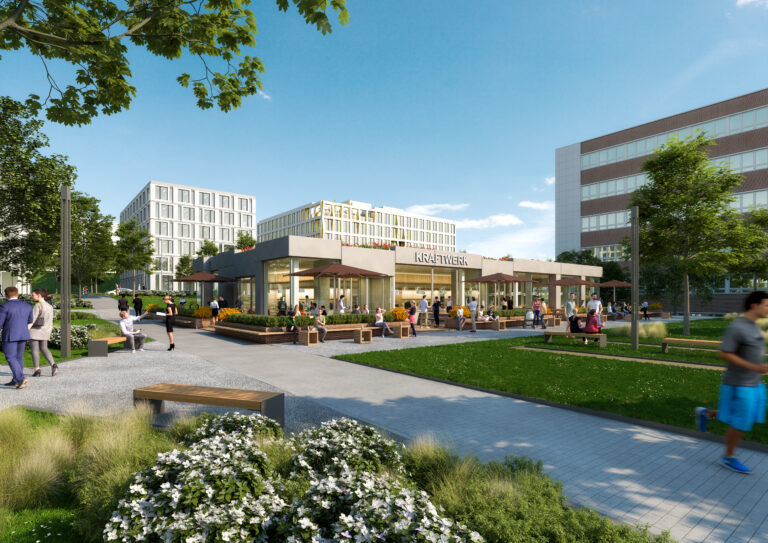 Visualisierung des Landmarken Opelring Innenhof